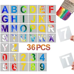 36pcs Alphabet Template Numbers Art Craft Templates Reusable Plastic Word Stickers DIY Painting Word Templates Multiple Sizes
