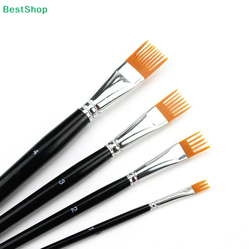 ♫4Pcs Serrated Shape Paintbrush Set For Watercolor Oil Digital Painting - Landscape Leaf Art Brushes For Artists & Students