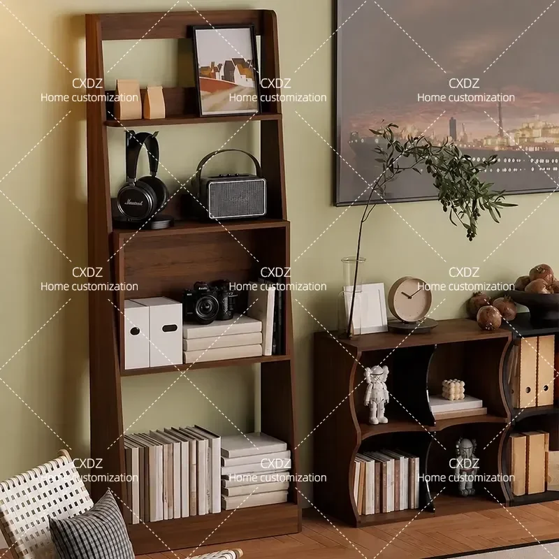 Black Walnut Bookshelf Floor to Ceiling Display Shelf Multi Layer Storage Rack Retro Ultra Thin Side Cabinet for Living Room