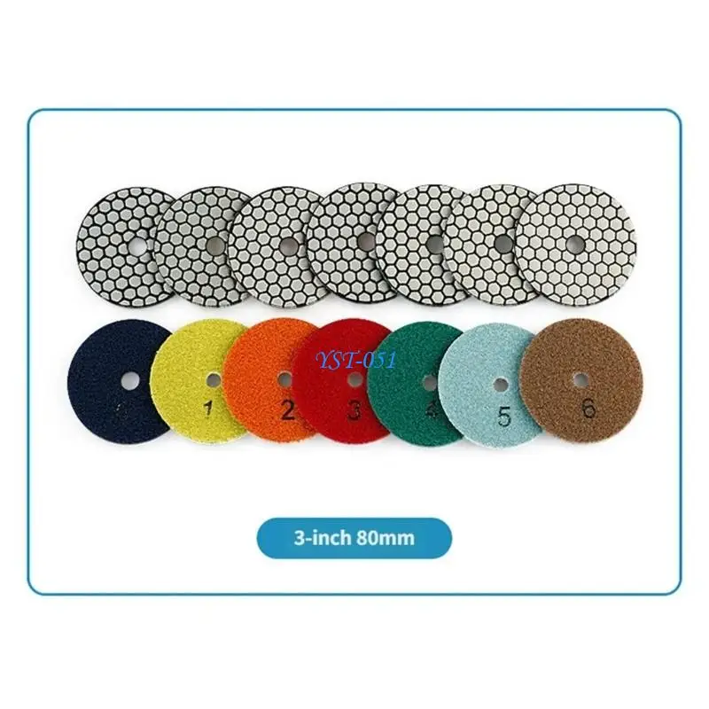 E15A 6 Pieces 80mm Diamonds Polishing Pads Resin Bonds Grit 50 150 300 500 1000 3000