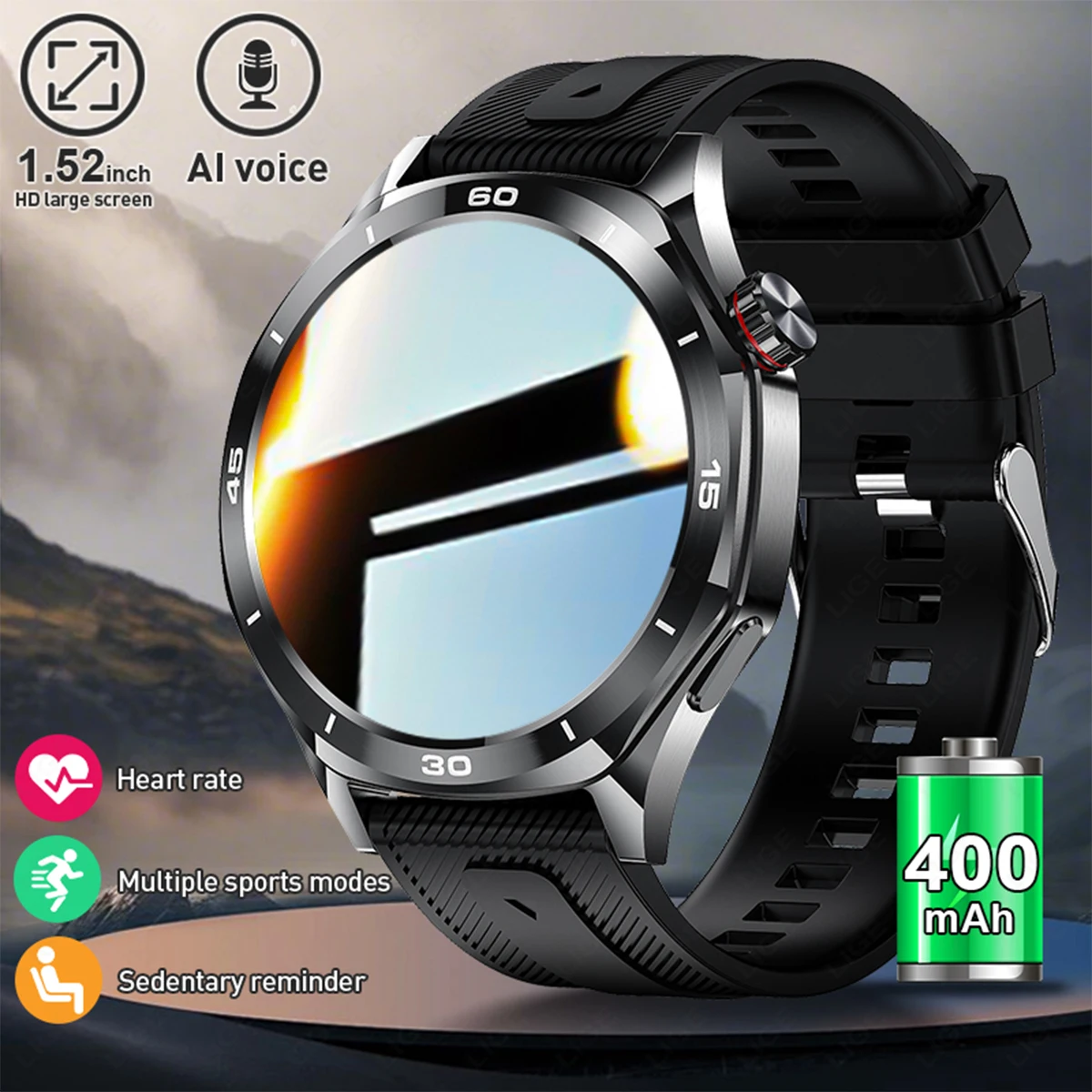 

LIGE New Sport Smart Watch Men Heart Rate Blood Oxygen Monitor Wireless Call Message Remind Watch Men 1.52" HD Screen Smartwatch