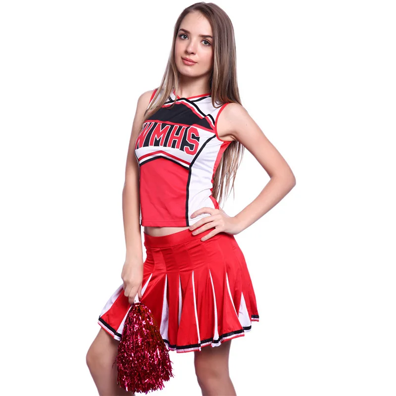 

Lady Schoolgirl Cheerleader Costume Competition Dance Top Mini Pleated Skirt With Attachment Cosplay Carnival Fancy Party Dress