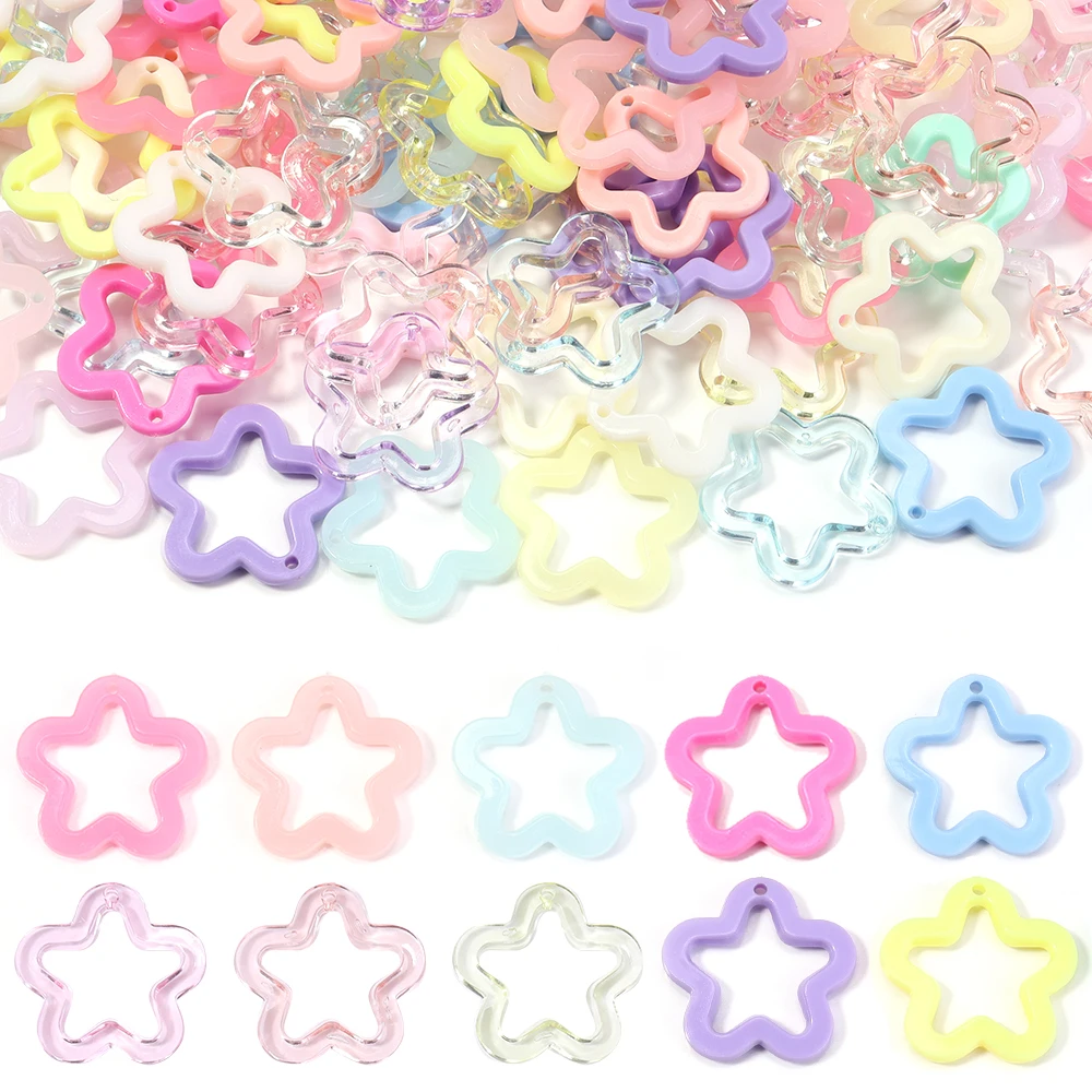 

30pcs/lot Colorful Acrylic Star Pendants 30mm Hollow Stars Charms Pendant Loose Spacer Bead For DIY Jewelry Making Keychain
