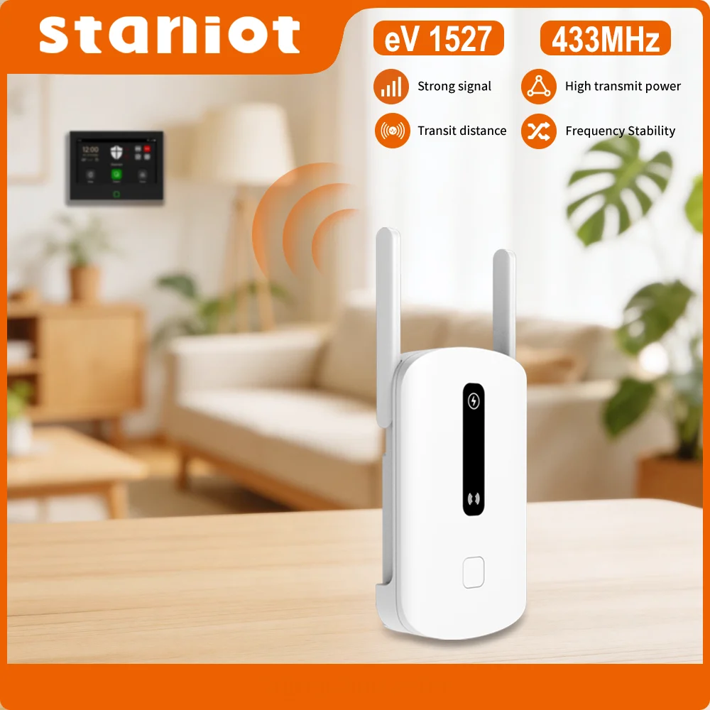 Staniot Signal Booster 433MHz Wireless Repeater 500m Transmission Range Expand Coverage Distance for Home Security Alarm System