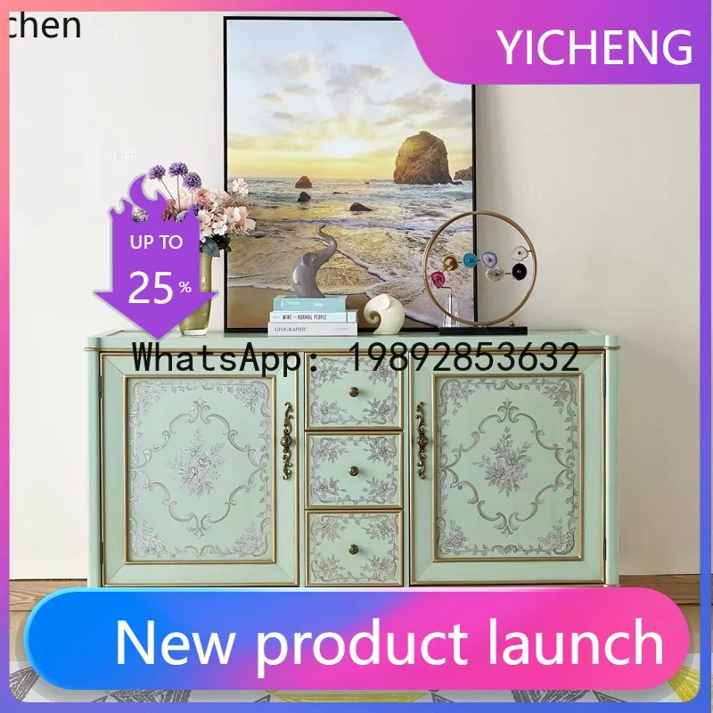 

X1 pastoral decorative cabinet retro two-door three-bucket storage entrance cabinet painted side cabinet