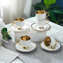 White Tall Ceramic Cup Saucer Restaurant Home Party Afternoon Tea Cup Creative Gift Delicate Golden Coffee Cup and Saucer Set