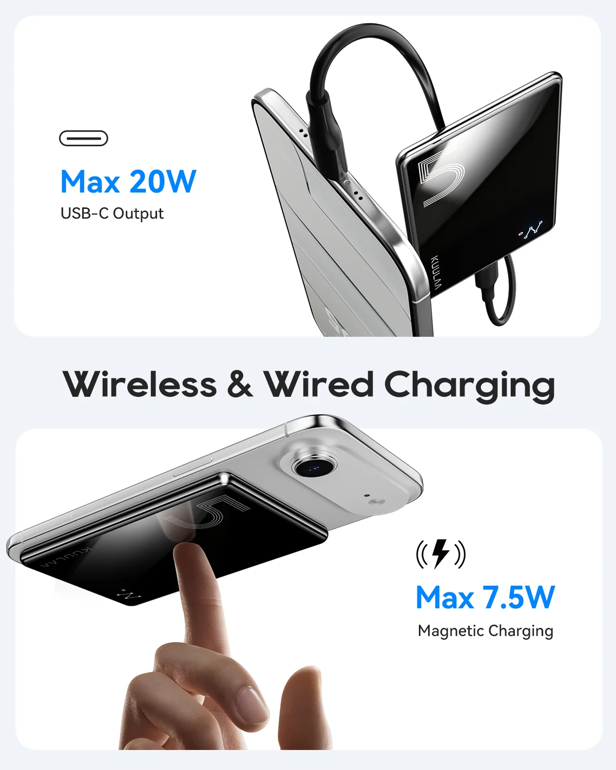 쿠라파워뱅크 5000mAh 마그네틱 무선 휴대용 충전기 외장 배터리 20W 고속 충전 아이... - 5