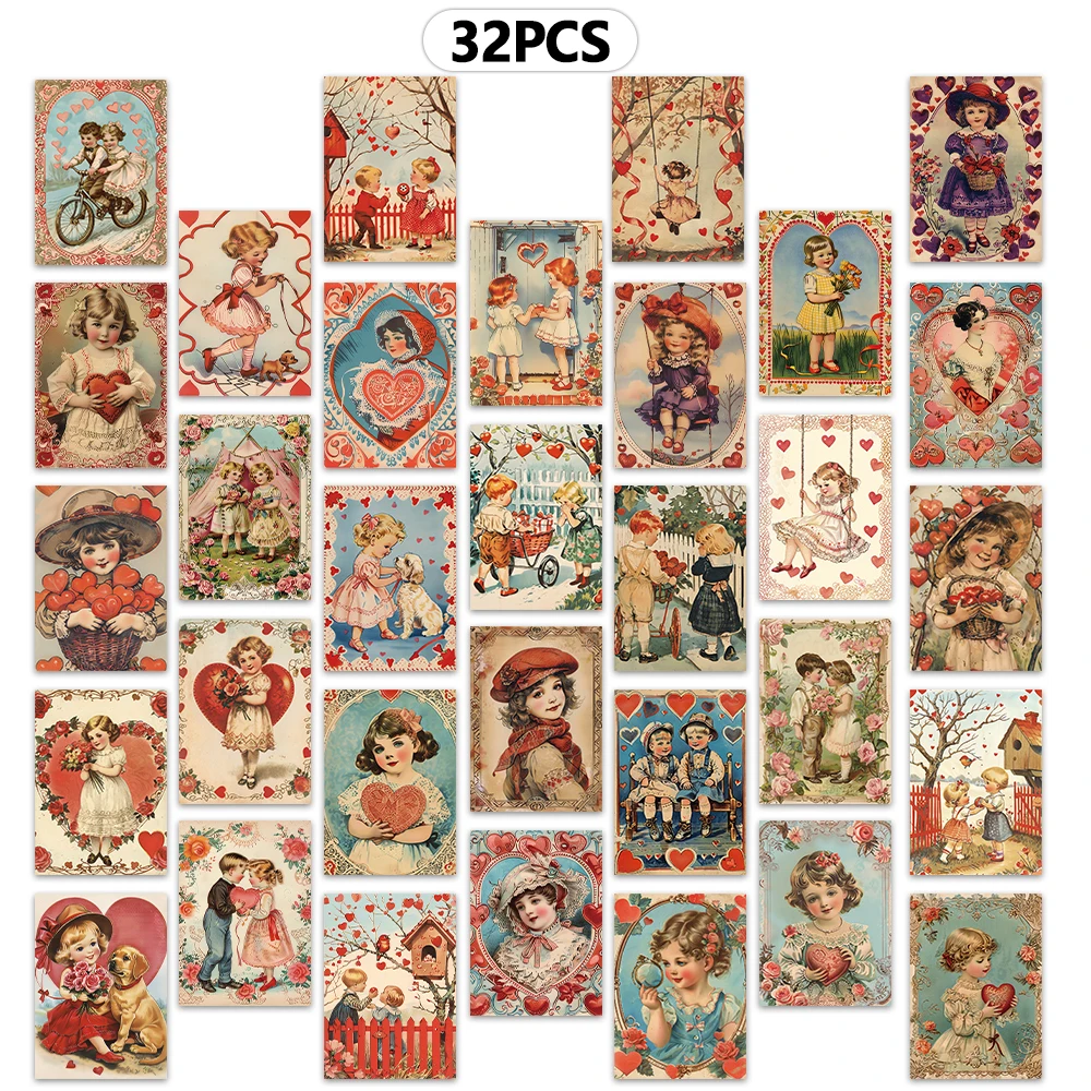 32개 빈티지 발렌타인 데이 인사말 카드, 사랑 표현 거실 장식, 두꺼운 카드지, 침실 장식, 고품질