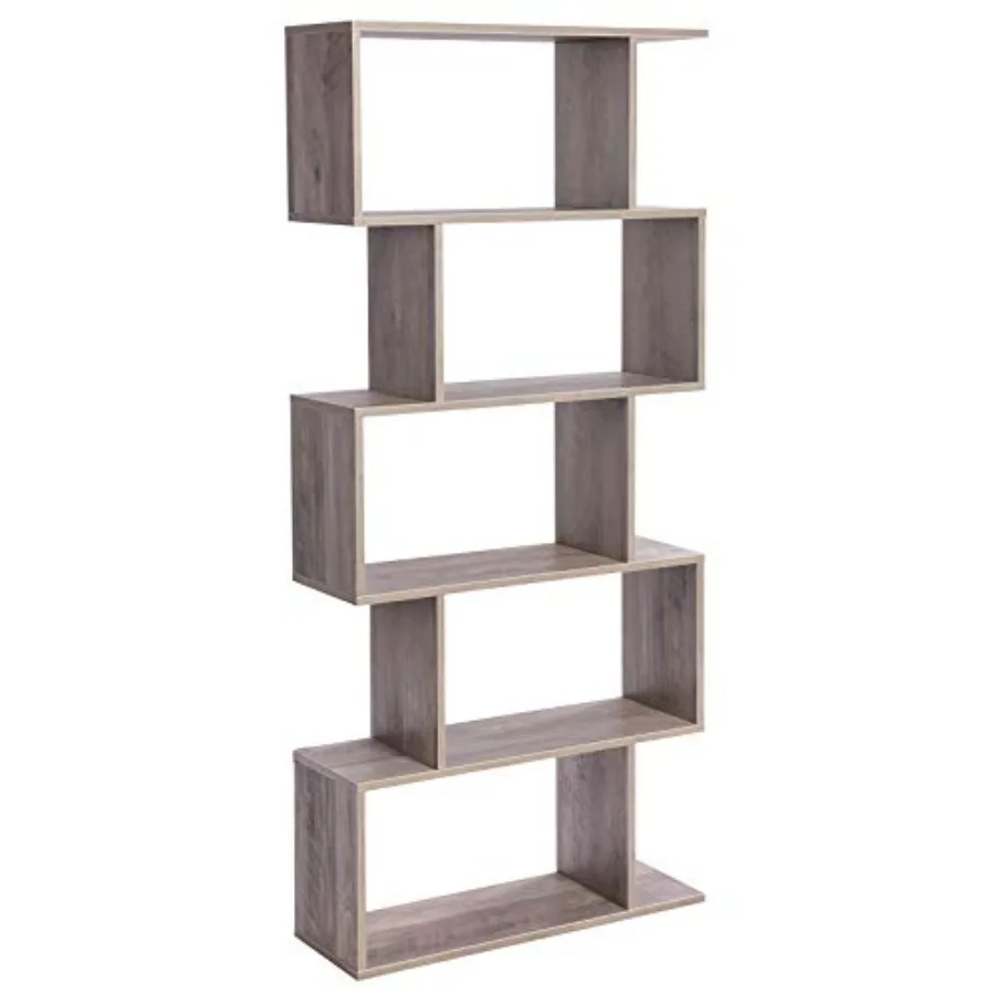 

Wooden Bookcase Display Shelf and Room Divider Freestanding Decorative Storage Shelving 5-Tier Bookshelf 9.4D x 27.6W x 62.6H i