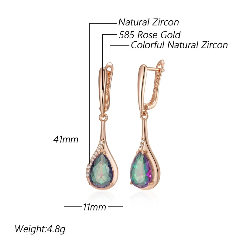 Wbmqda Colorful Stone Long Drop Earrings For Women 585 Rose Gold Color Luxury Wedding Party Jewelry Accessories