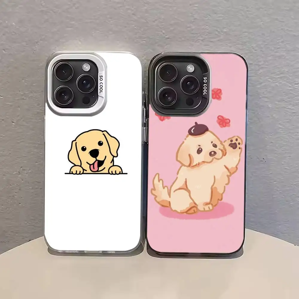Bonita funda de teléfono con perro labrador para iPhone 17,16,15,14,13,12,11,Pro Max,Plus, funda negra de color caramelo y plateado