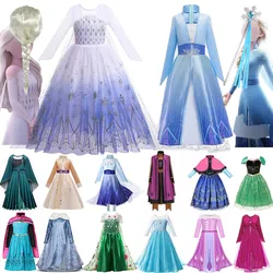 2024 Disney dondurulmuş prenses Elsa Vestidos kar kraliçe elbise kız cadılar bayramı çocuk Anna Cosplay parti kıyafeti çocuk karnaval kostüm