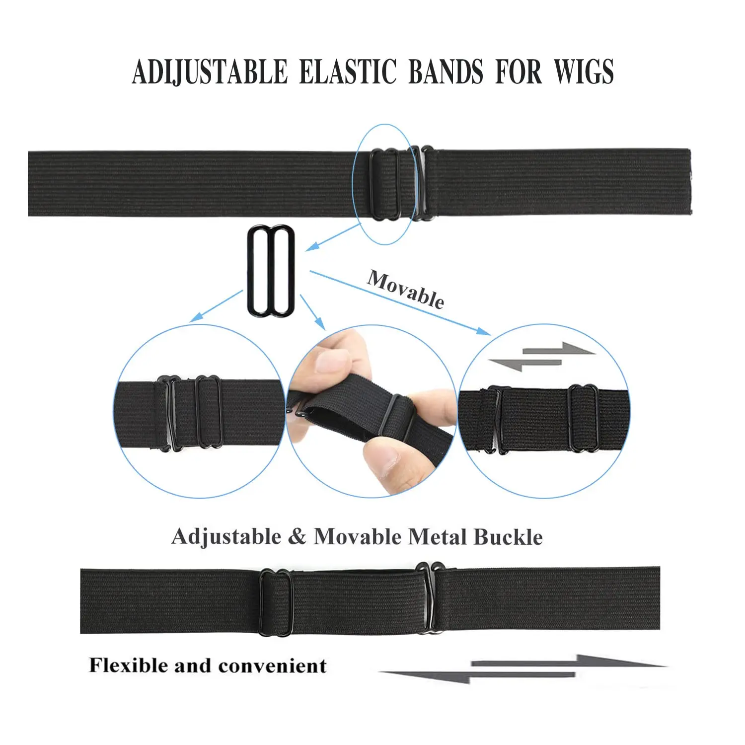 1/2/5/10/12 PCS Black Adjustable Elastic Band For Wigs Adjustable Straps For Wigs Making Tools for Making Wig Cap Accessories