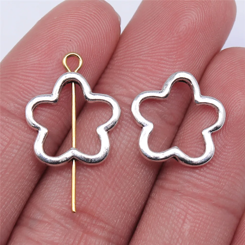 Vintage Flower Charms Small Holes Charm Bead Bracelets Necklace Craft Metal Hollow Pendant For Jewelry Findings Making 15x15mm