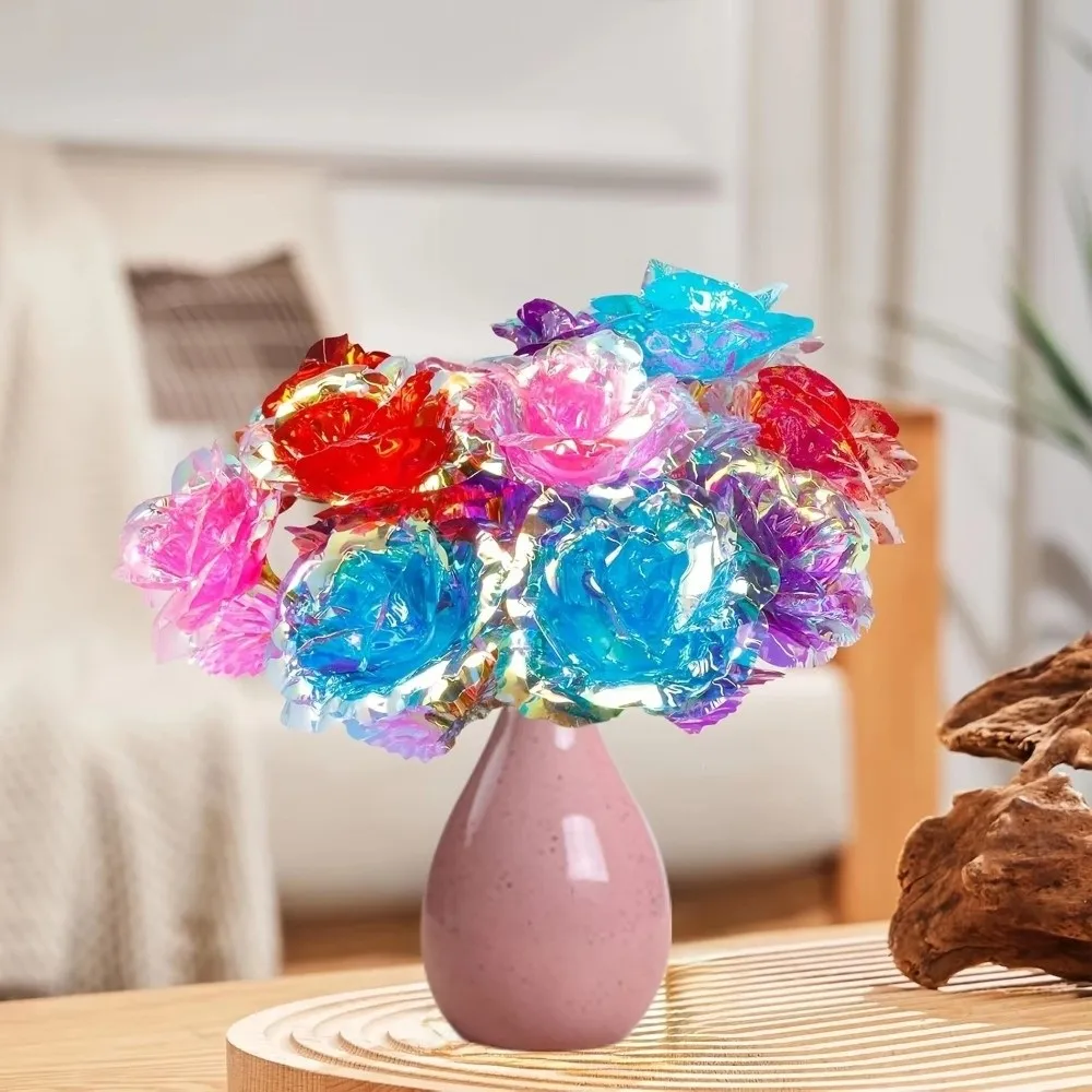 Colorful Gold Foil Rose Flower Fade Resistant Handcrafted Artificial Crystal Flower Photography Props Gifts Wedding Fake Flower
