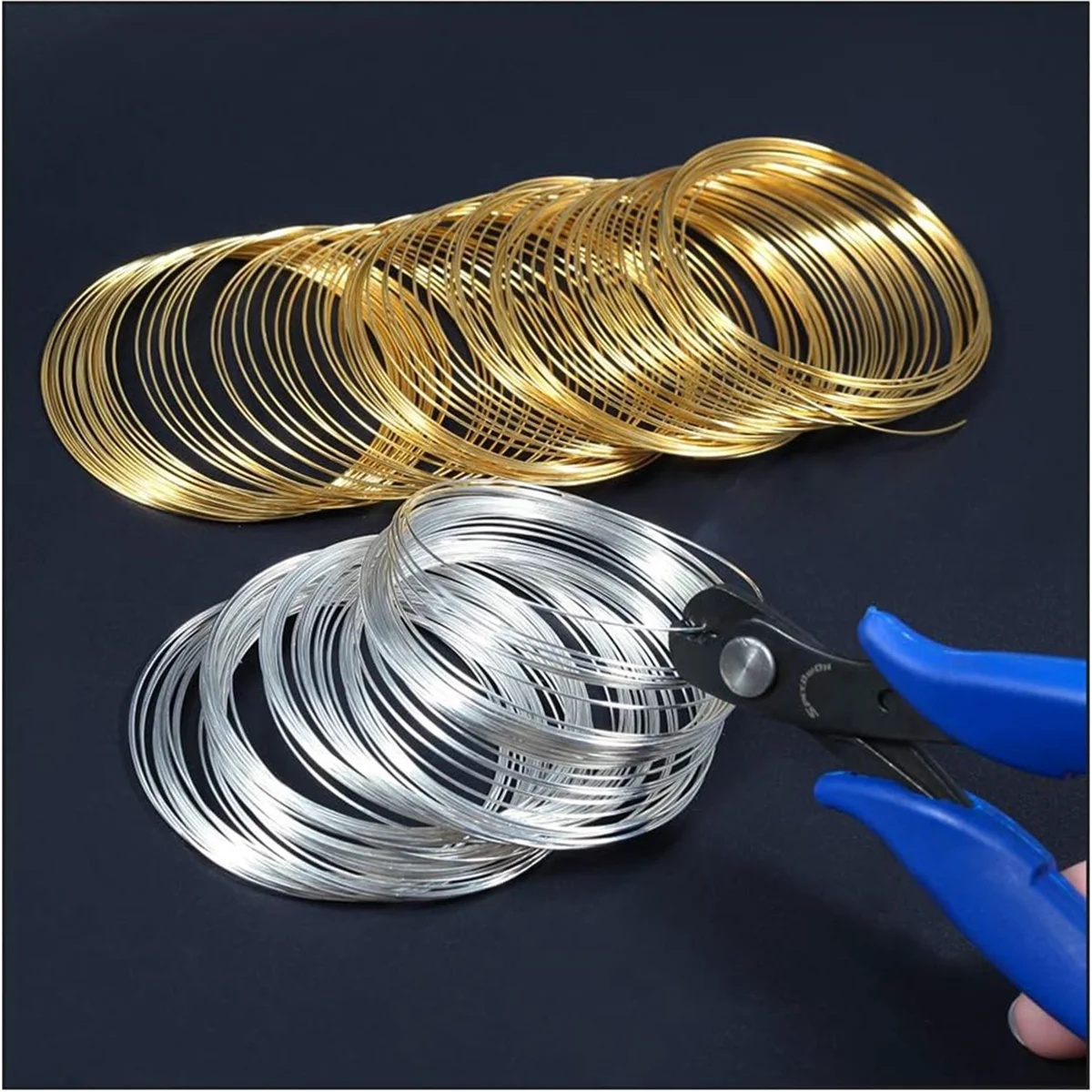 ABQR 200-Loops Memory Wire for Bracelet Making Gold Silver Tone Jewelry Wire Memory Beading Wire for Jewelry Making