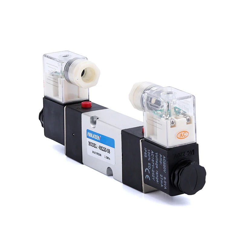 ABILKEEN 4M Double Solenoid Coil Pneumatic Reversing Valve Two Position Five Vent Control Pneumatic Solenoid Valve AC220V/DC24V