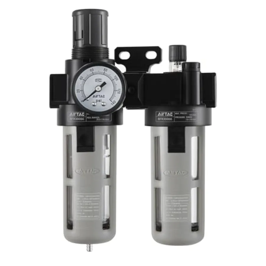 

Compressed Air Filter Regulator Lubricator Combo Airtac BFC2000-C-A 1/4''NPT 0-140 PSI with Pressure Gauge Automatic Drain 3 in