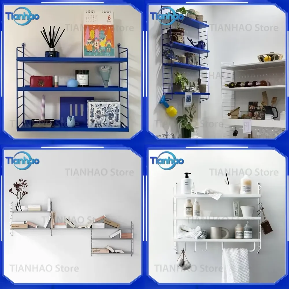 Nordic Floating Shelf for Industrial Iron Multi-Purpose Rack for Bedroom Space-Saving Wall Organizer with Hidden Hooks