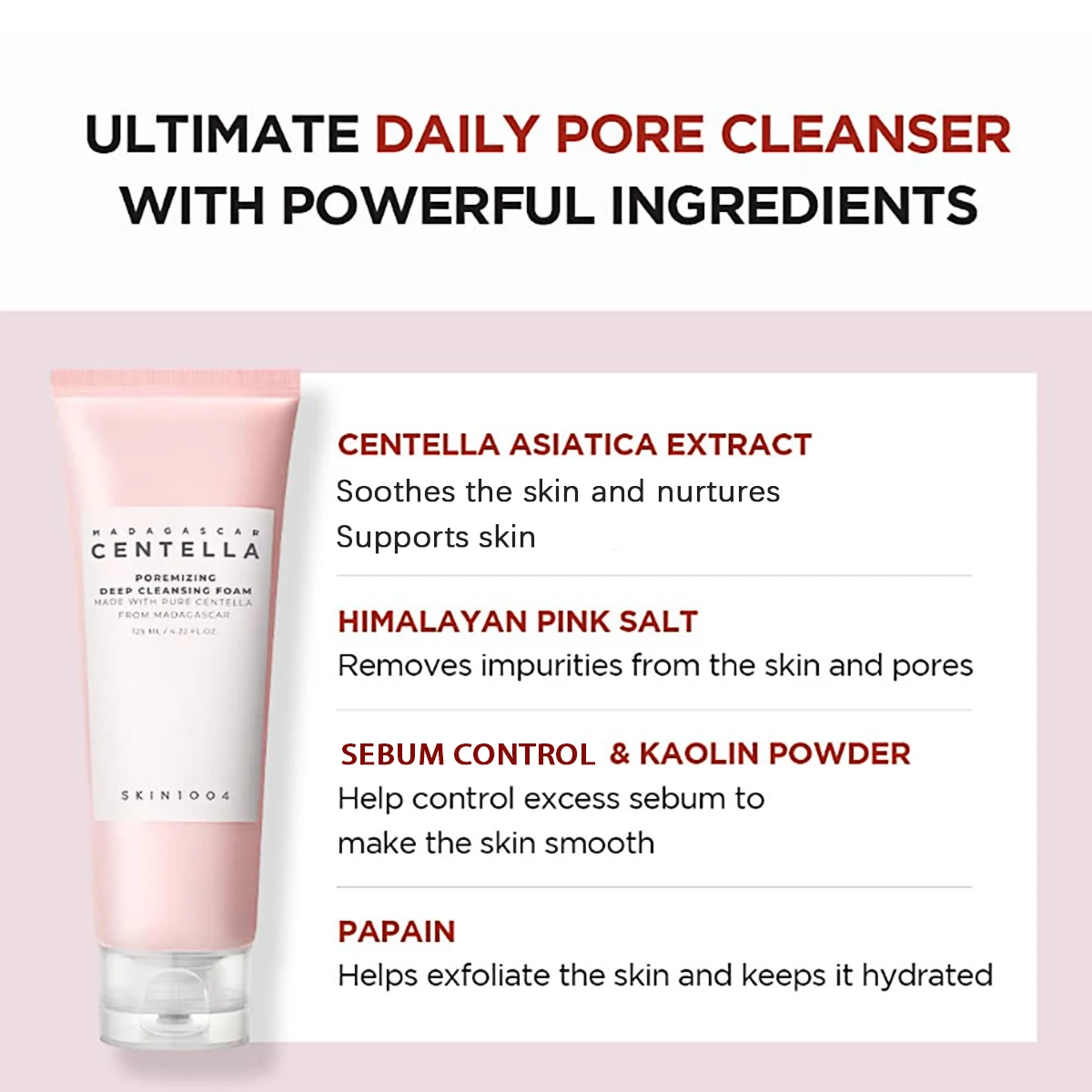 SKIN1004 Madagascar Centella Poremizing Deep Cleansing Foam 125ml,Smooth Spreadable Serum,Korean Skincare,Korean Makeup