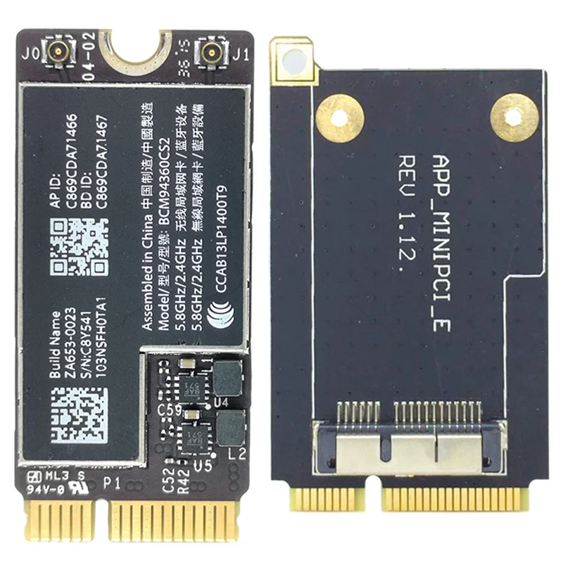 การ์ด802.11Ac สำหรับสนามบินบลูทูธ4.0พร้อมอะแดปเตอร์ PCI-E ขนาดเล็ก BCM94360CS2ใหม่