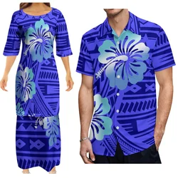 Polynesian Tongan Tribe Print 2-Piece 7xl Women'S Half-Sleeved Dress Matched With Men'S Shirt Support Design