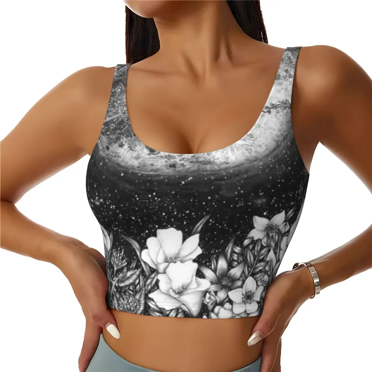 Running Vest Women Midnight In The Garden Pilates Training High Support Sports Bra Top