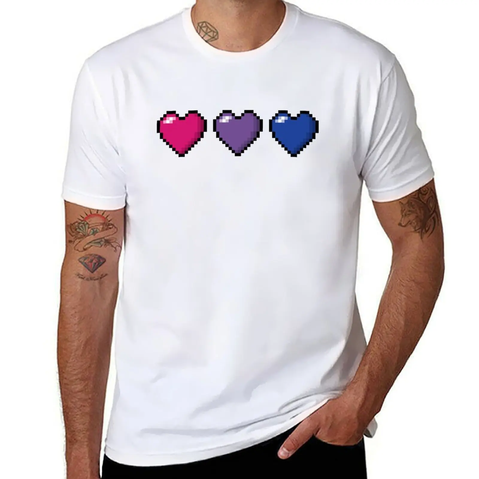 

Row of Three Bisexual Pride Flag Pixel Hearts T-Shirt aesthetic clothes plus size clothes rapper graphic tees t shirt men