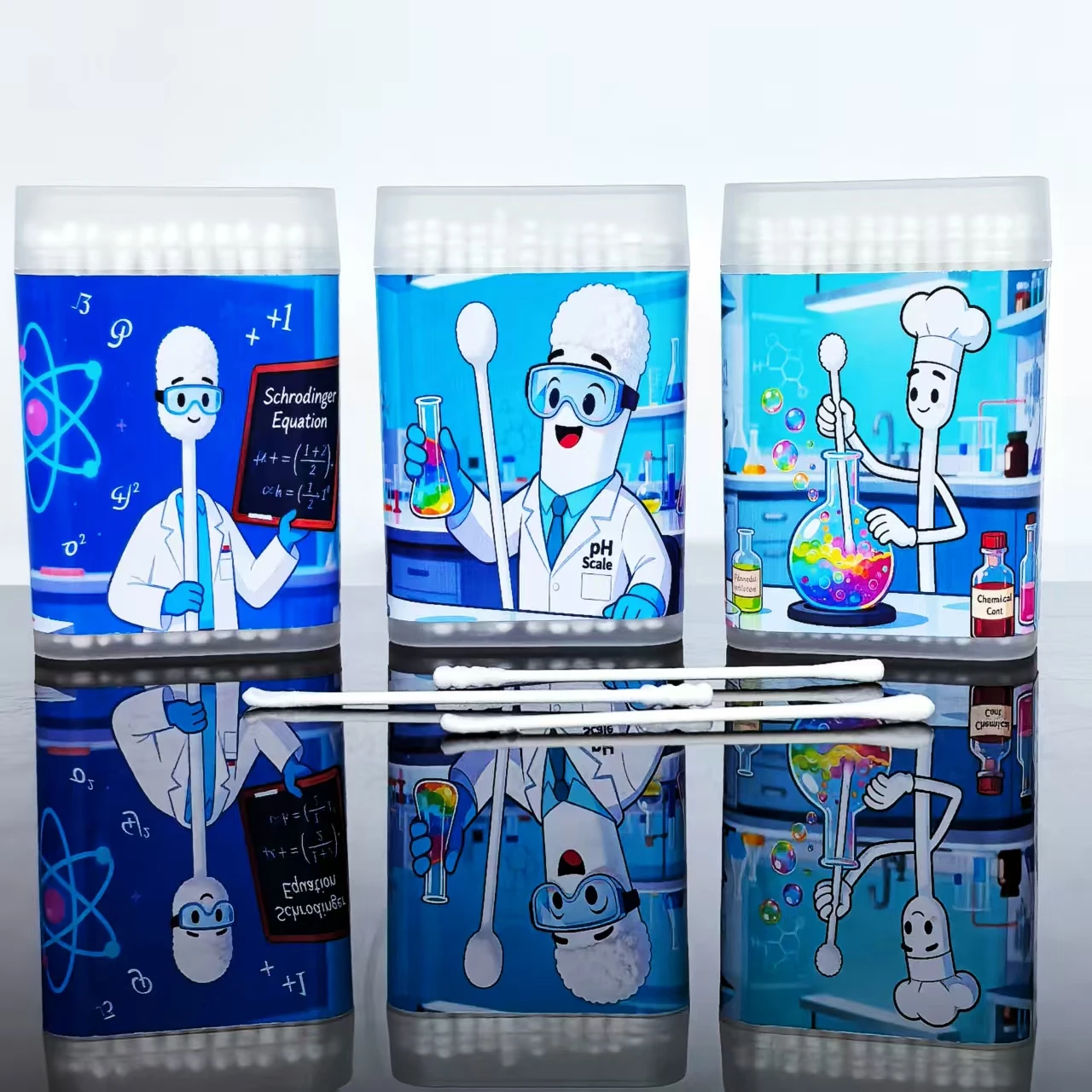 300 Stück Laborkolbenförmige Wattestäbchen, kreative doppelköpfige Wattestäbchen mit dünner Welle, Geschenk-Wattestäbchen