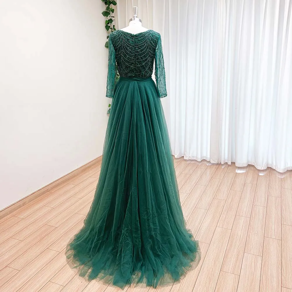 Elegant Mermaid Pearls Evening Dress for Women 2024 Long Sleeves Detachable Train Formal Prom Weddding Party Gowns Customized