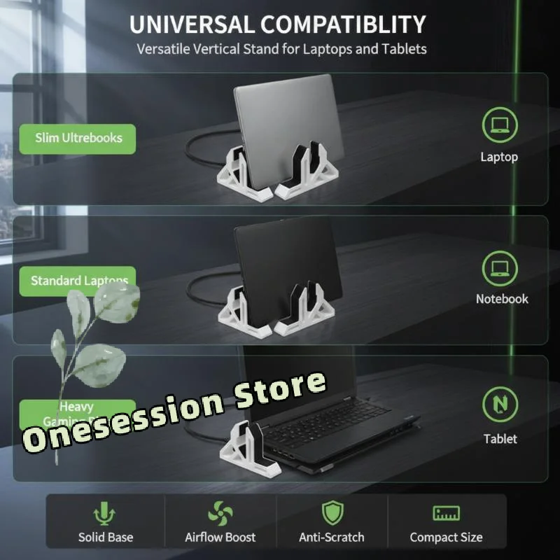 Laptop Vertical Stand with Anti-Slip Strips Universal Desktop Holder Fits 10-17 Inch Laptops Tablets Phones for Home Office