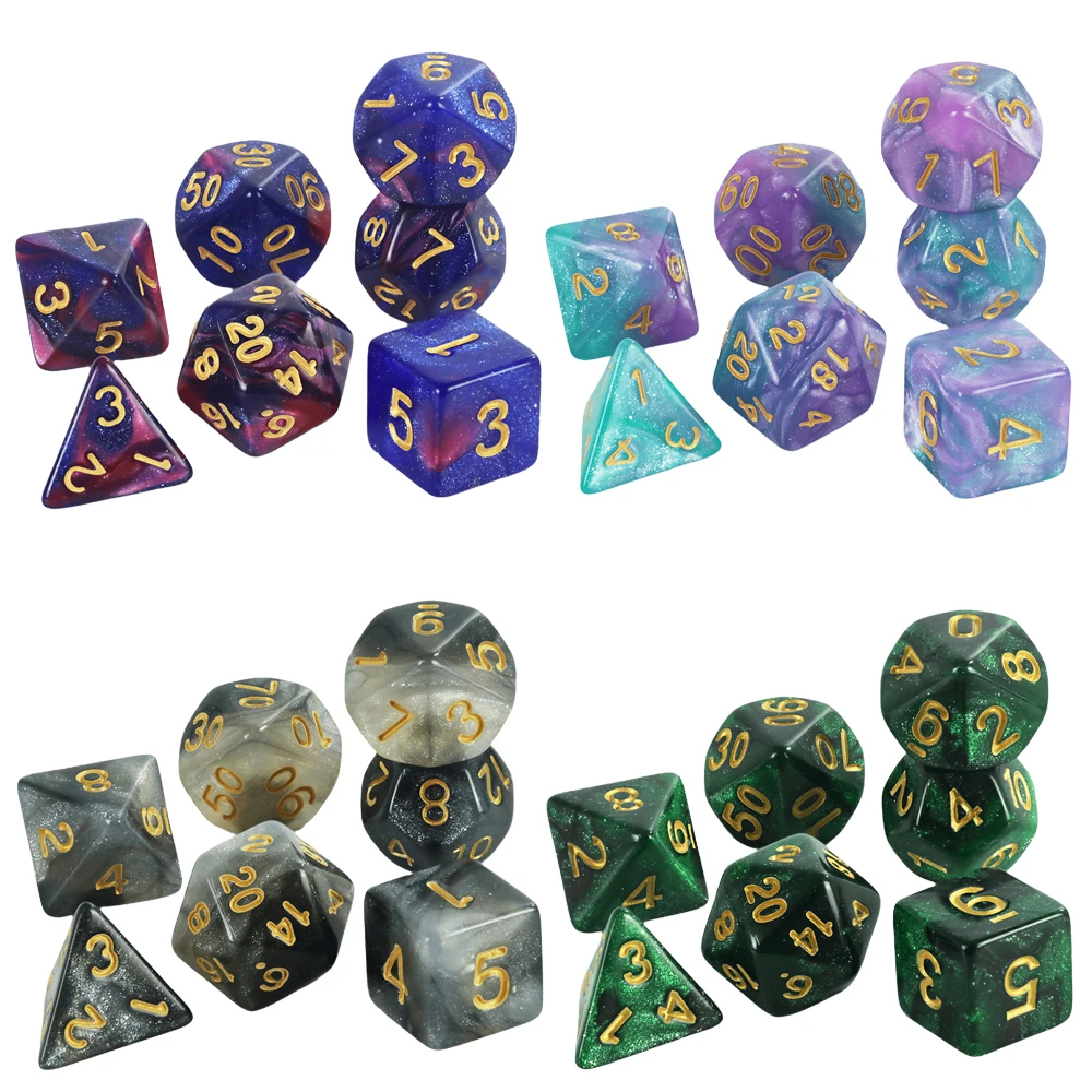 Zestaw kości wielościennej 7 szt. Kości o tematyce galaktyki do akcesoriów do gier planszowych DND RPG