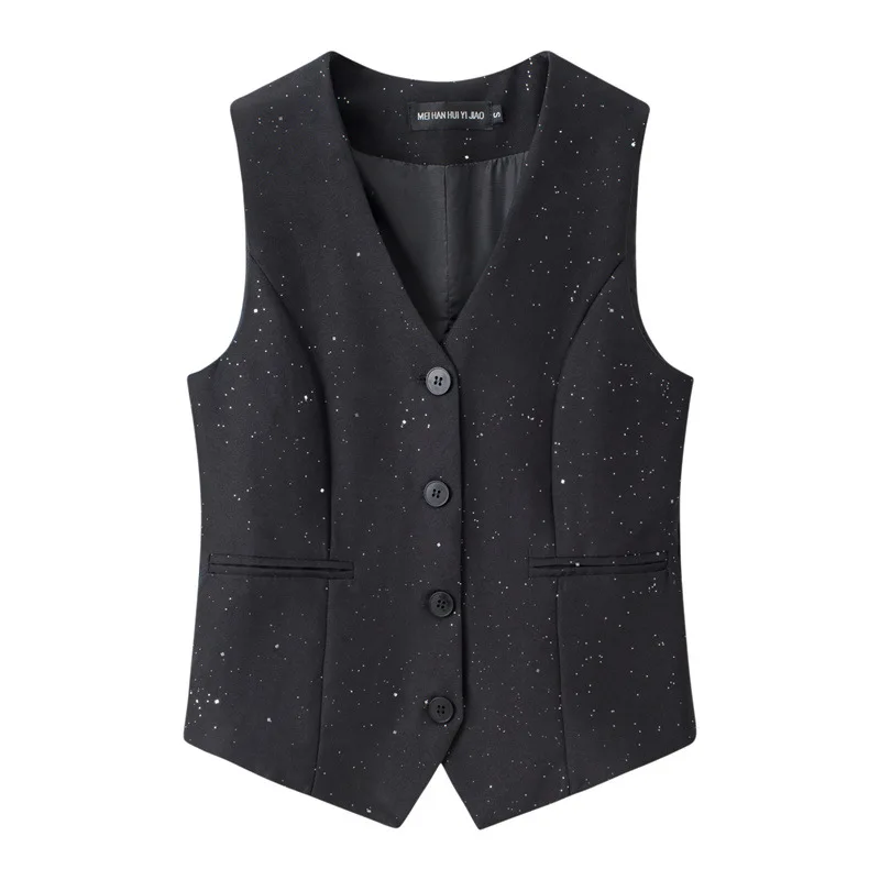 

OL Fashion Business Vest Coat Plus Size V Neck Slim Fit Women Vest Solid Color Sleeveless Work Wear Female Tops