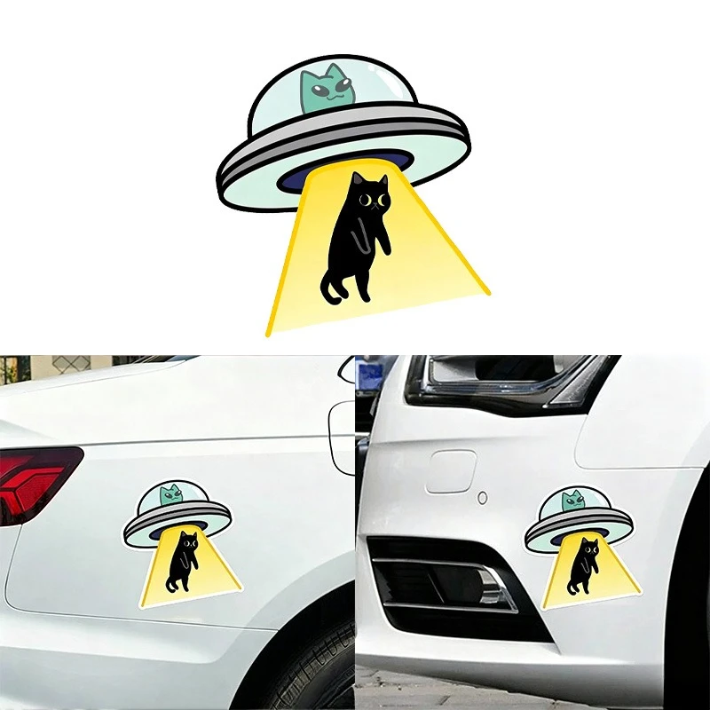 Creative Sci-fi Cat UFO Vinyl Car Sticker, Sci-fi Themed Sticker, Suitable for Car Bumpers, Windows, Laptops, and Home Decor