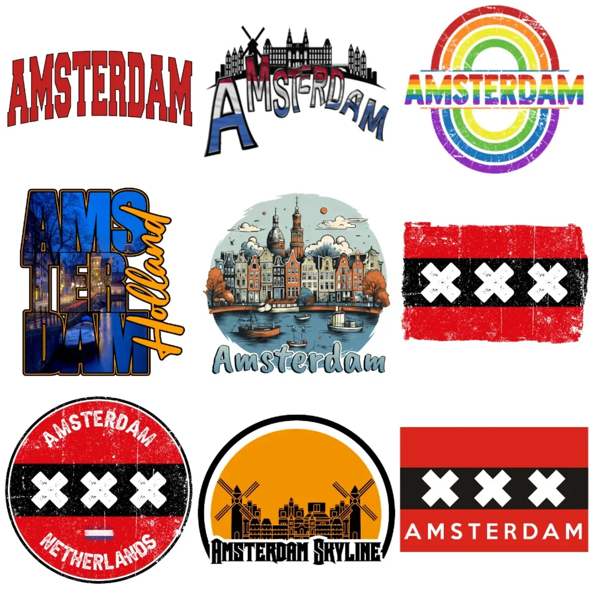 Amsterdam Flag  Emblem Creative Waterproof Car Stickers for Car Van Bicycle  Window Fridge Wall Table Decoration Accessories
