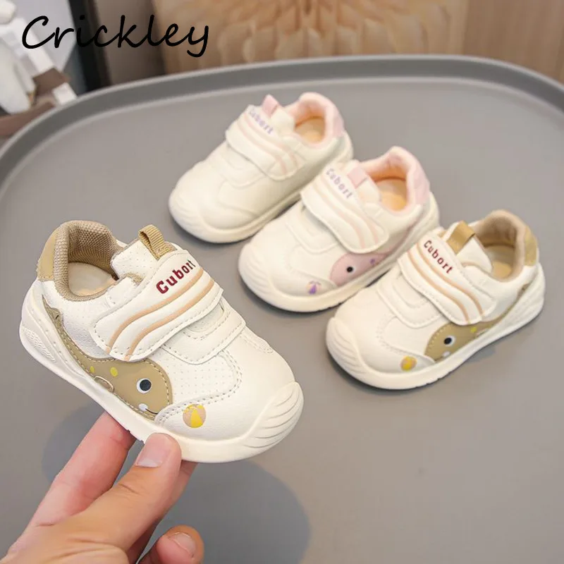 

Cartoon Whale Boys Girls Casual Shoes Spring Autumn PU Leather Kids Sneakers Hook Loop Soft Bottom Children Running Shoes