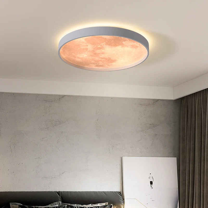 Modern Creative Moon Ceiling Lamps LED Ceiling Chandelier Simple Dining Kids Room Bedroom Circular Lamps Aisle Indoor Home Light