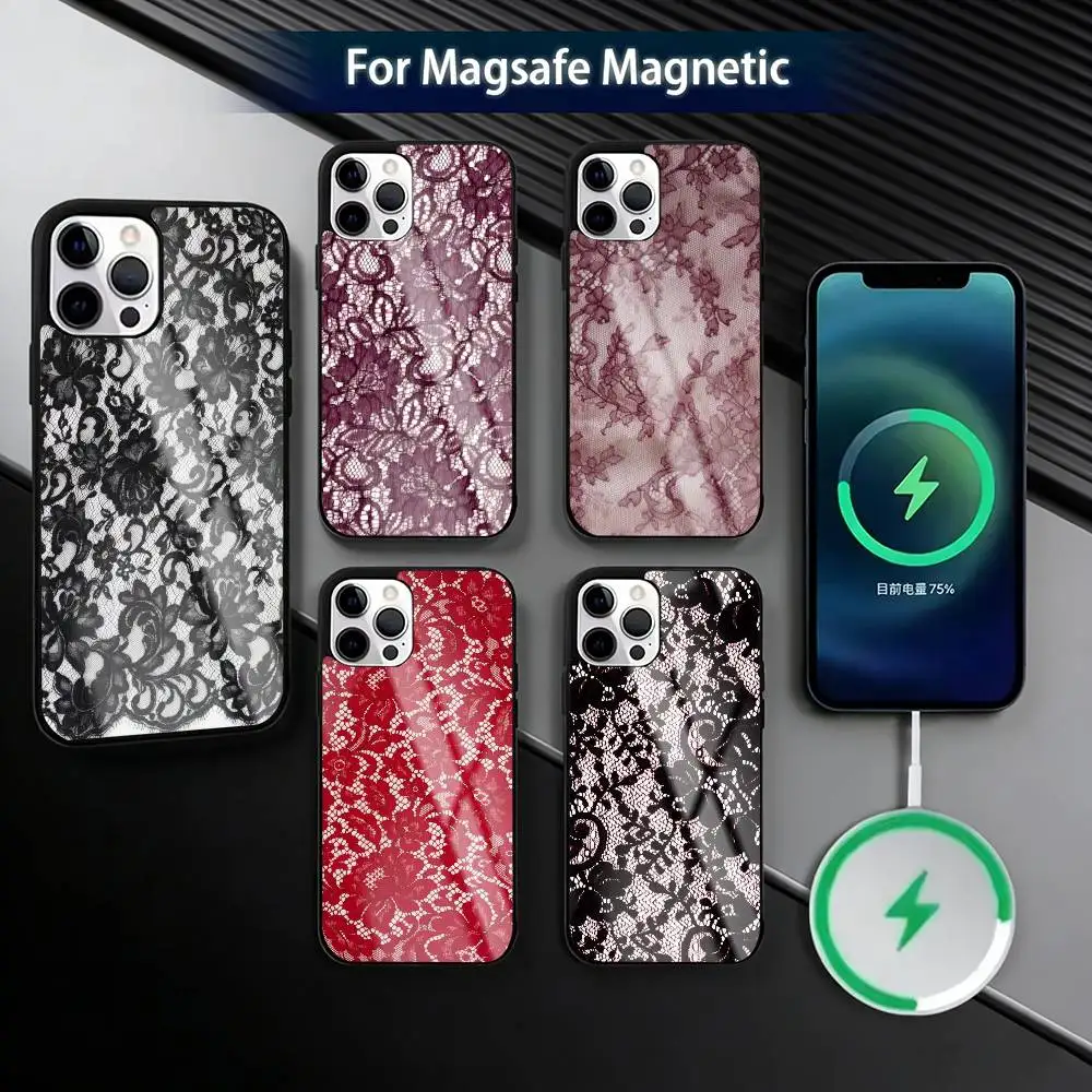 

Sexy Lace P-Print Phone Case For iPhone17,16,15,14,13,12,11 Plus,Pro Magnetic For Magsafe Wireless Charging