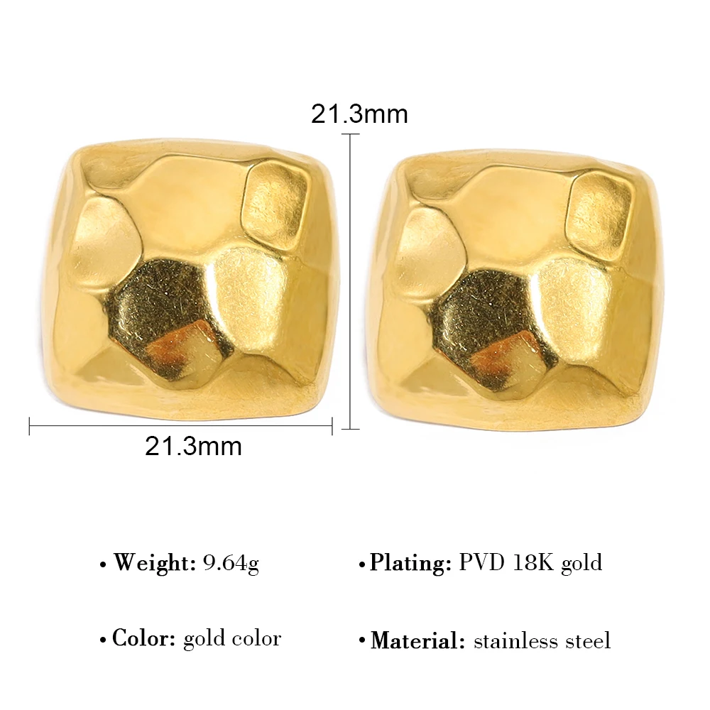 YACHAN Statement Stainless Steel Stud Earrings for Women Irregular Metal Hammered 18K Gold Plated Jewelry