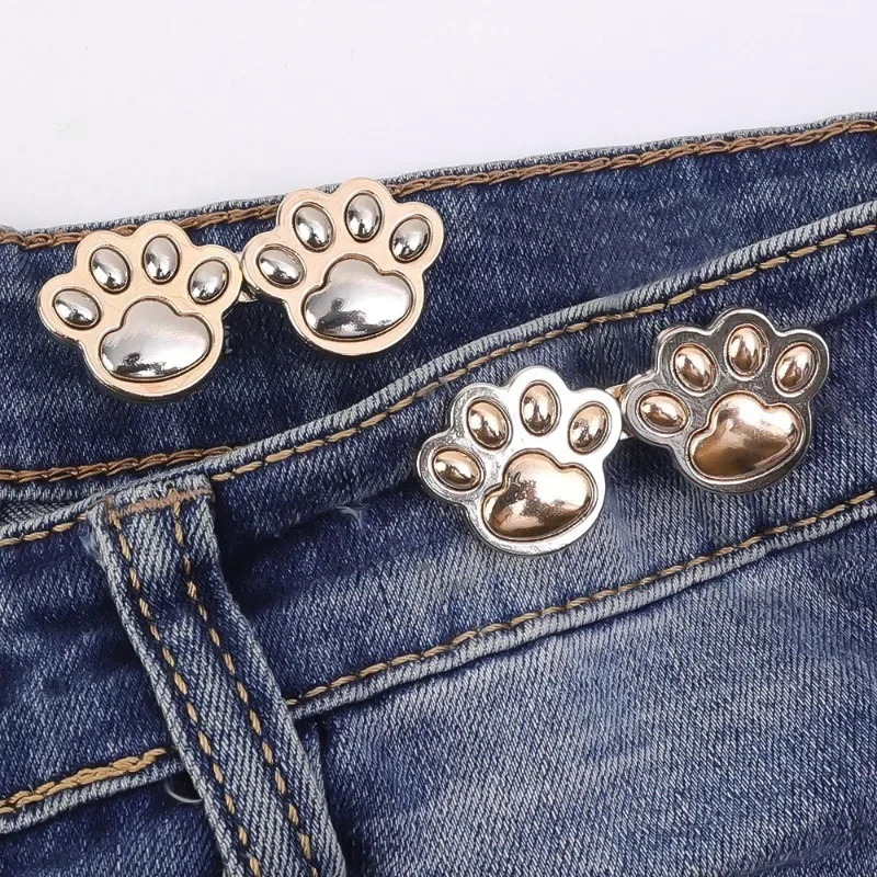 Sewing-Free Adjustable Jean Button Cute Cat Claw Waist Buckle Snap Pants Buckle Extender Replacement Jeans Button Brooches Pins