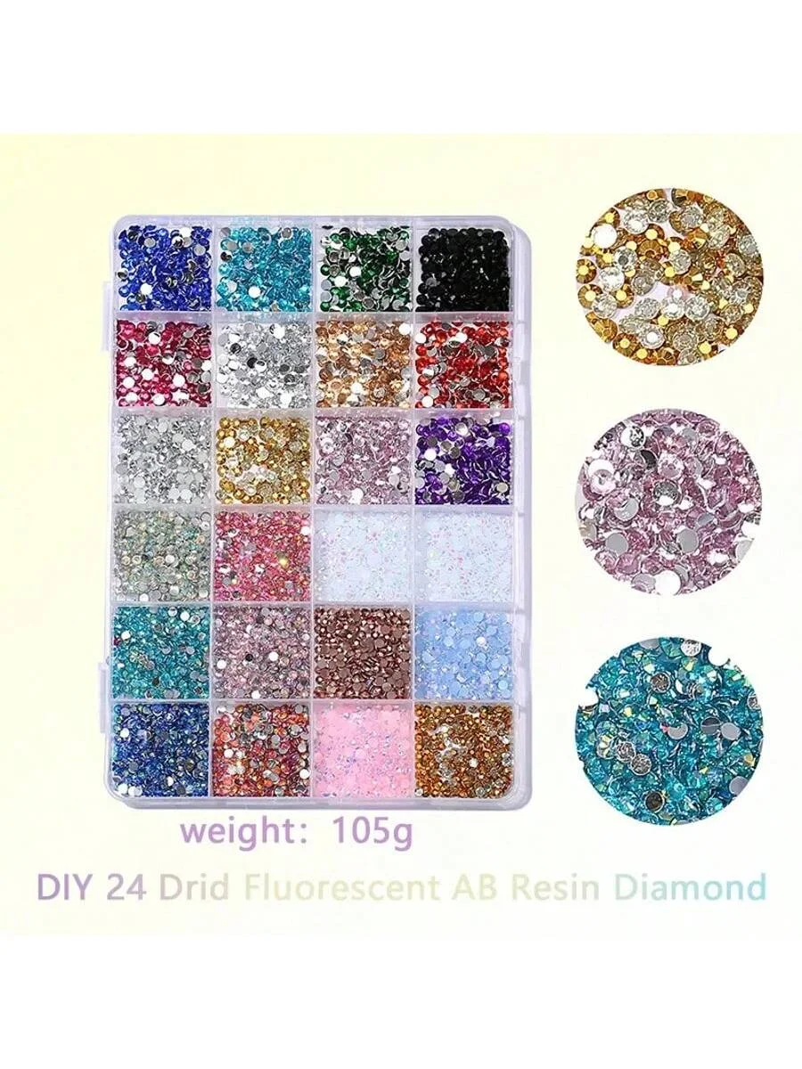 صندوق تخزين شبكي 3 مم 24 من الراتنج الملون بحجر الراين المسطح مناسب لتزيين فن الأظافر والملابس والأكواب بنفسك #6