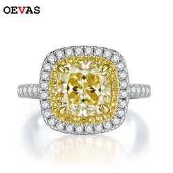 OEVAS 100% 925 Sterling Silver 8*8mm Yellow High Carbon Diamond Rings For Women Sparkling Wedding Party Fine Jewelry Wholesale