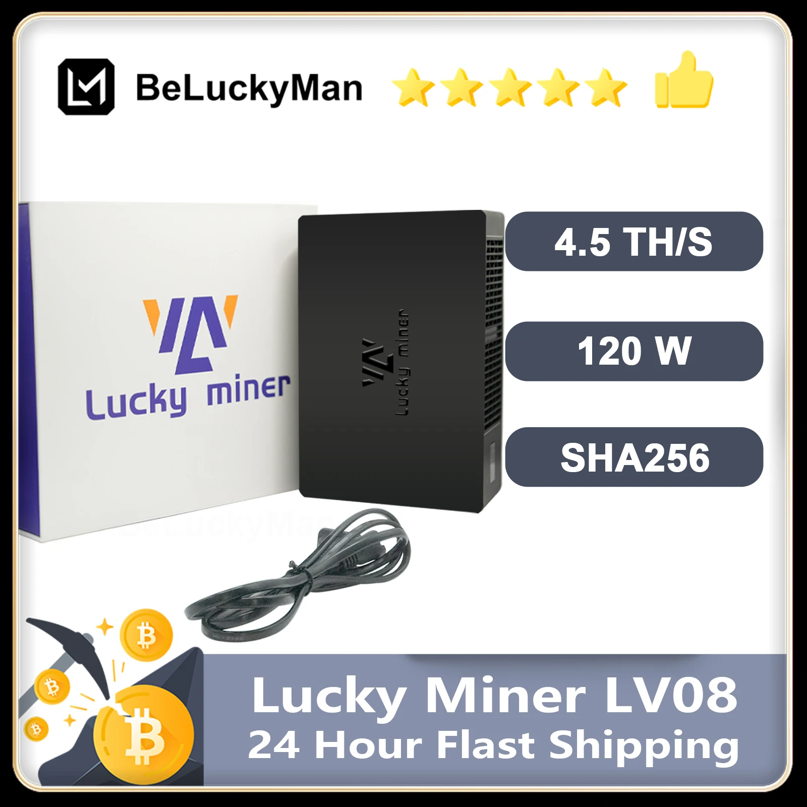 NEW  Bitcoin miner LV08   bitcoin miner 4.5TH/S 2.4GWIFI BM1366 SHA256 lottery miner solo miner mining machine Crypto miner