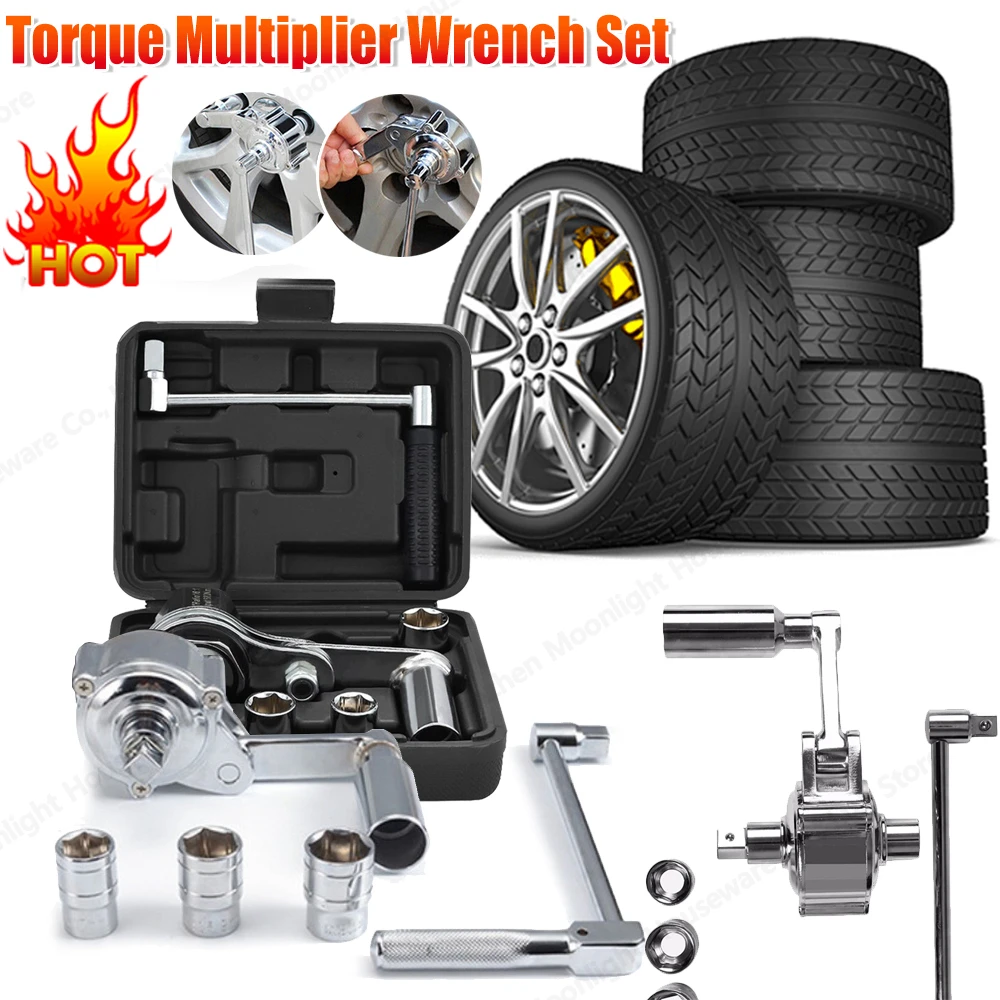 

Lug Nut Remover with 17mm/19mm/21mm Sockets Heavy Duty Labor-Saving Nut Disassembly Tool Torsional Torque Multiplier Nut Remover