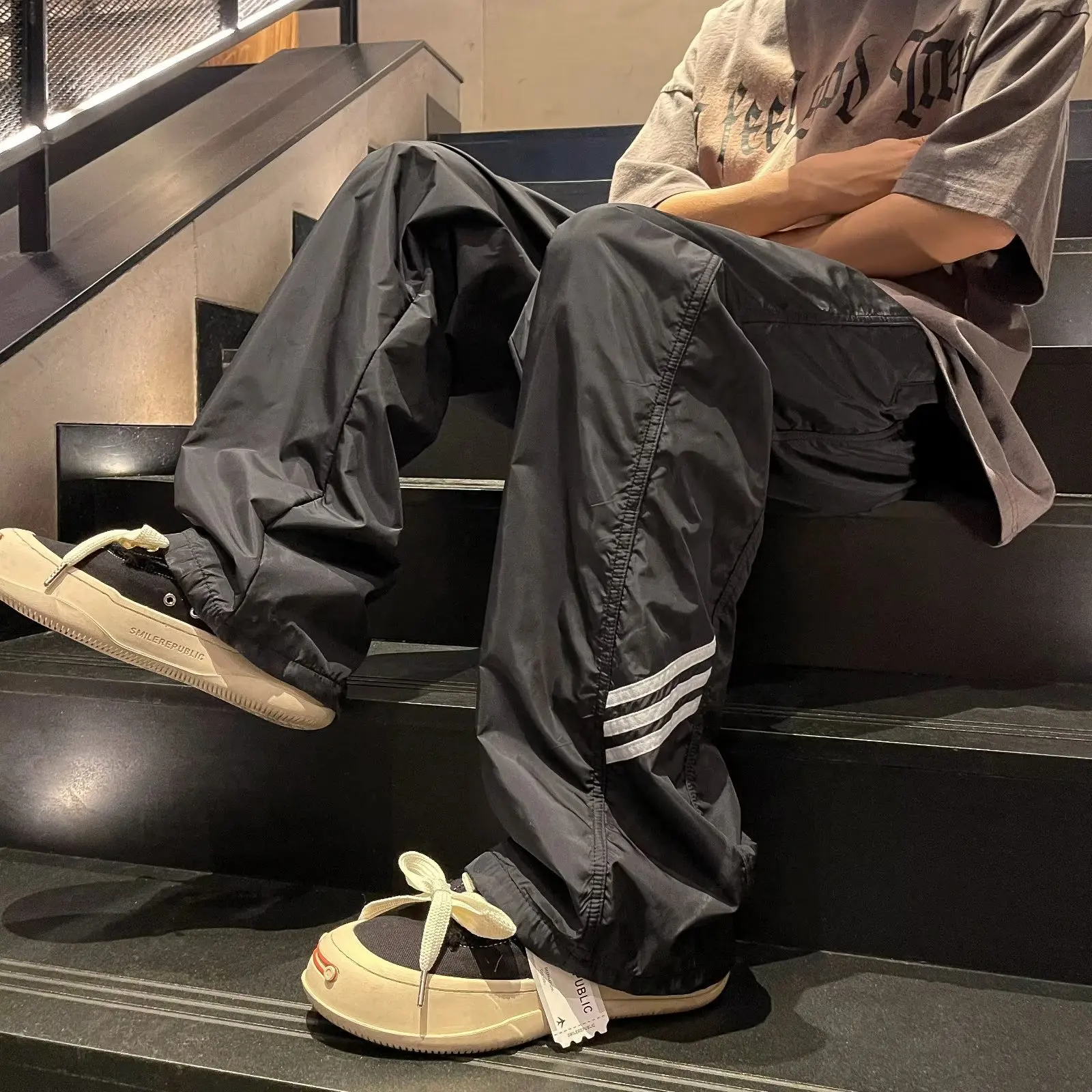 

Мужские осенние тонкие быстросохнущие брюки American Style с широкими штанинами, свободные прямые брюки-трубы, модные уличные брюки