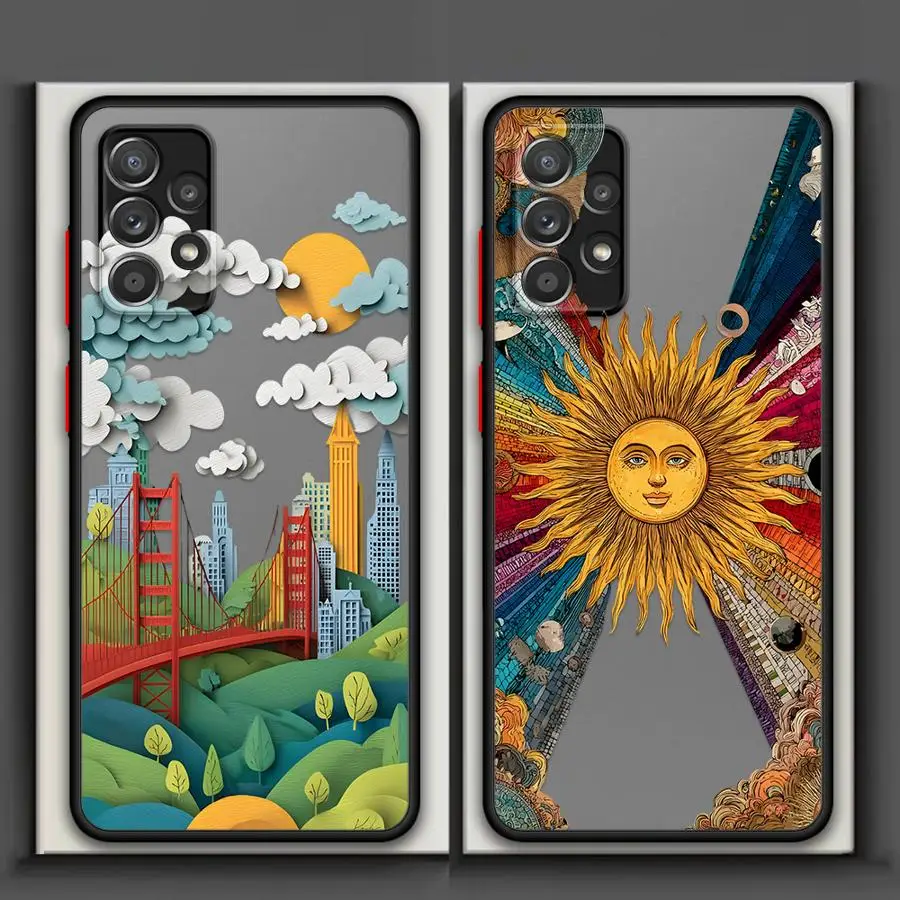 Creative City Sun Art Phone Cover Case for Samsung Galaxy A34 A36 A17 A52 A73 A33 A56 A55 A52S A72 A54 A35 A53 A16 A15 A14 A23