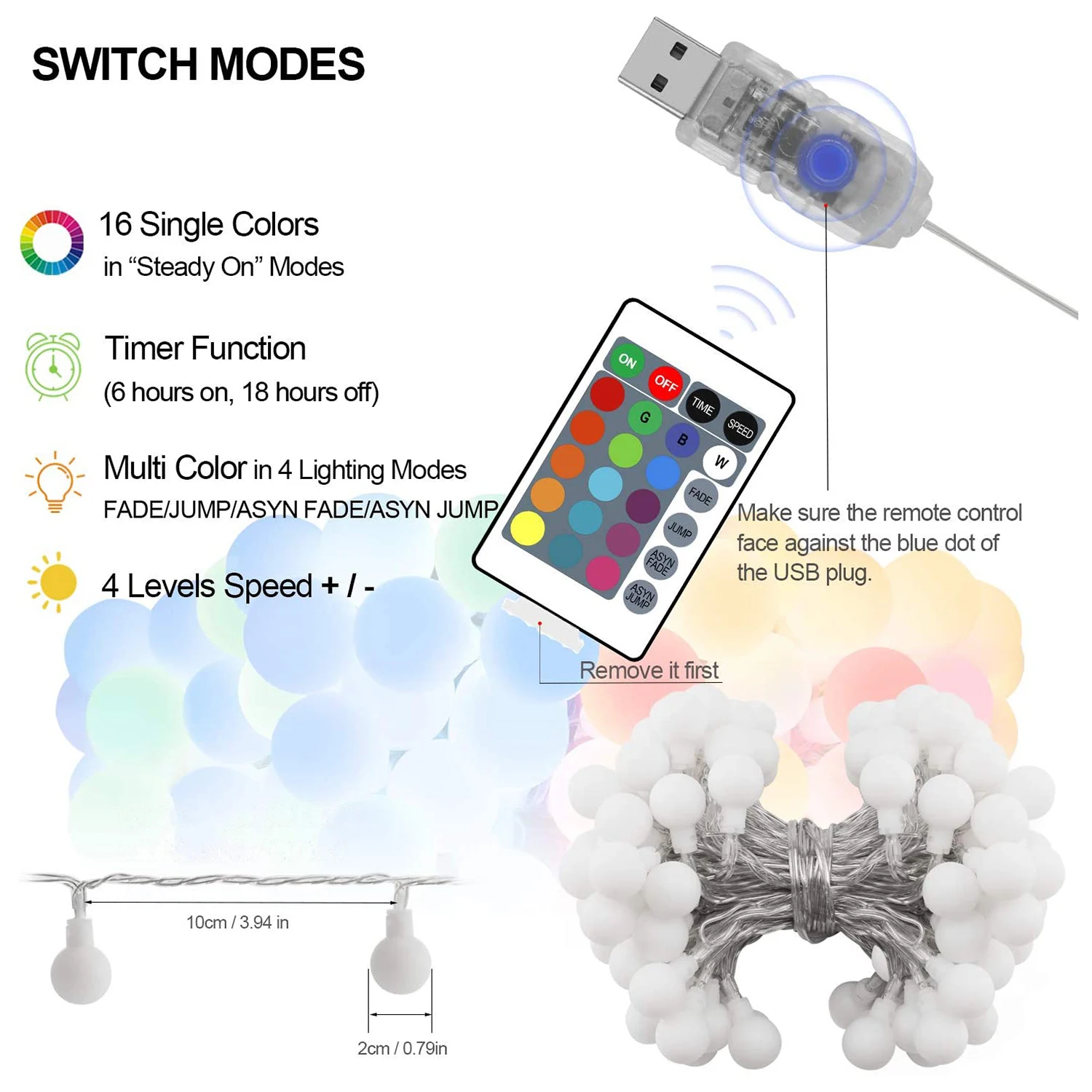 16 لون تغيير الكرة اثارة ضوء 10 متر 60 المصابيح Usb عن بعد غلوب الجنية جارلاند عيد الميلاد الزفاف في الهواء الطلق شارع مهرجان مصابيح ديكور #6