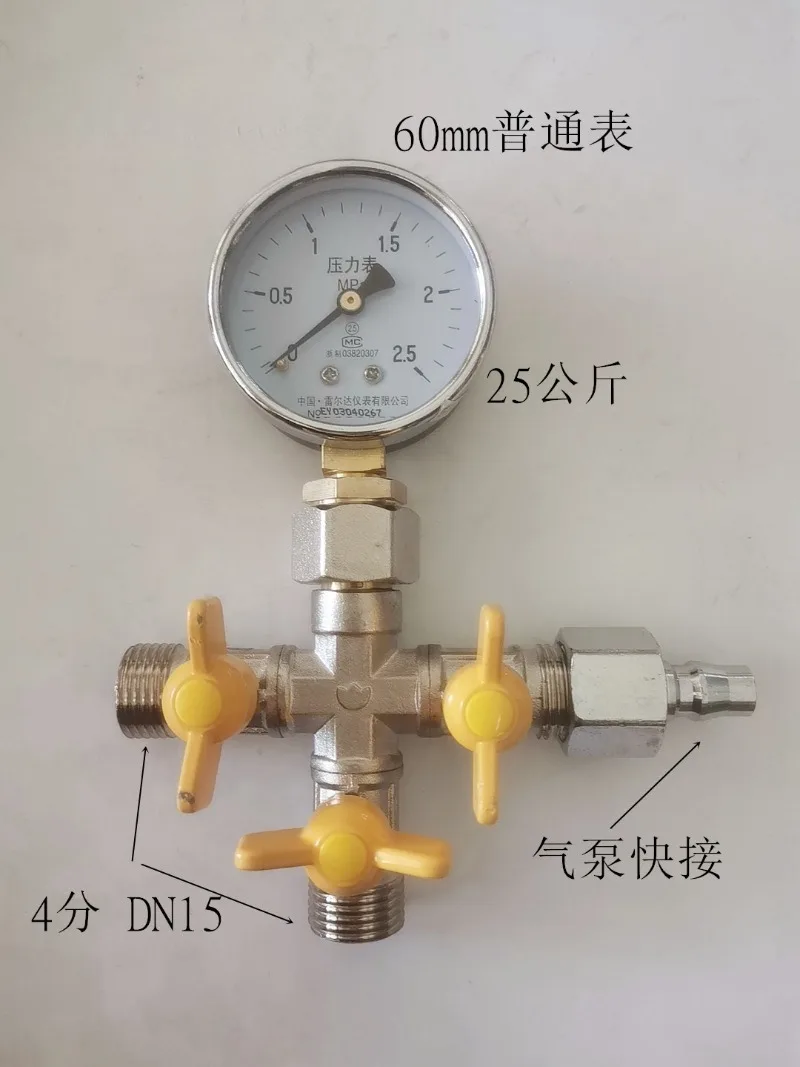 Four Way Pressure Test Valve, Tap Water, Geothermal and Underfloor Heating Pressure Gauge, Leak Detector with 4 Points