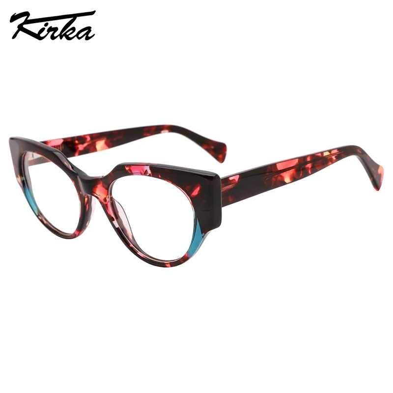 

Kirka Female Acetate Cat Eye Oval Pattern Laminating Colors Optical Frames Prescription Lens Wide Temples Eyeglasses WD4229