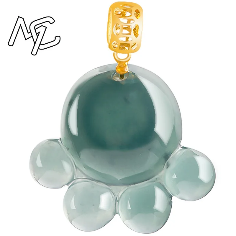 Natural Real Emerald Blue Water Jade Cat's Paw Pendant Necklace Carved Jadeite Jewelry Fashion Amulet Gifts Certificate Women view 5